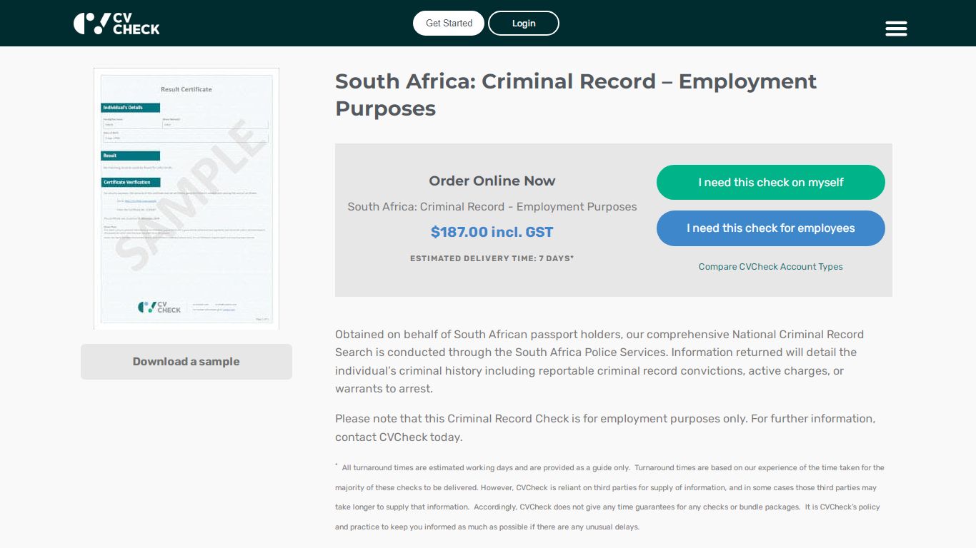 South Africa: Criminal Record – Employment Purposes – CVCheck